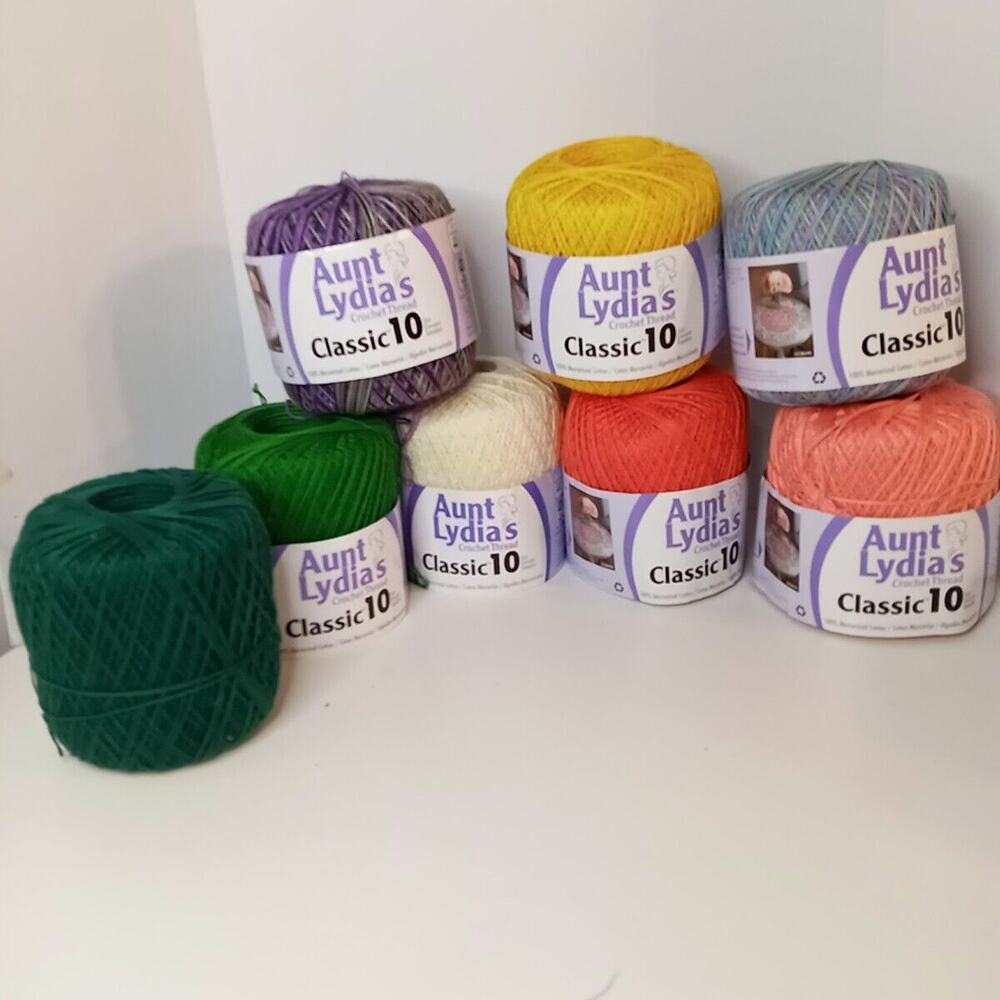Lot of 8 Aunt Lydia's #10 Cotton Crochet Thread 300 Yds 7 Full 1 Partial